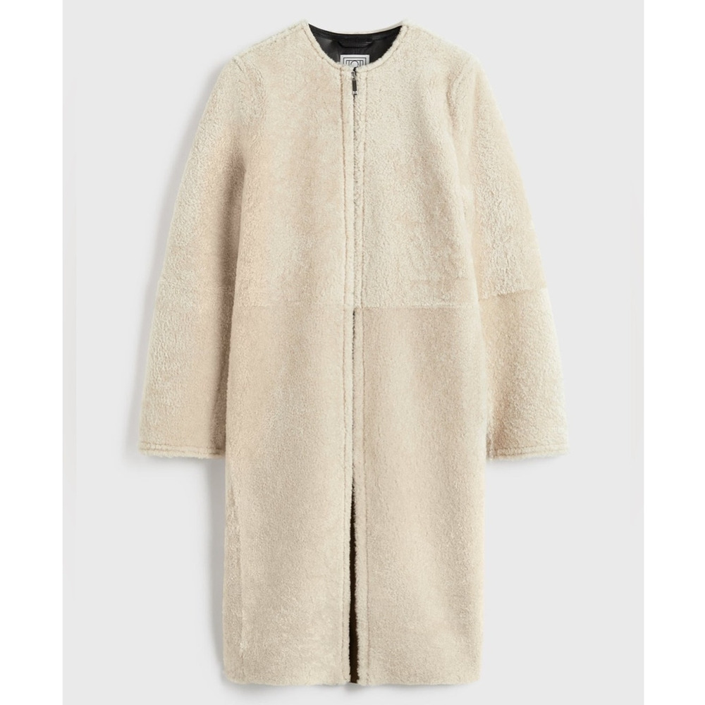 NWT Toteme Zipped Teddy Shearling Lamb Fur Leather Long Jacket Suit Coat Cream